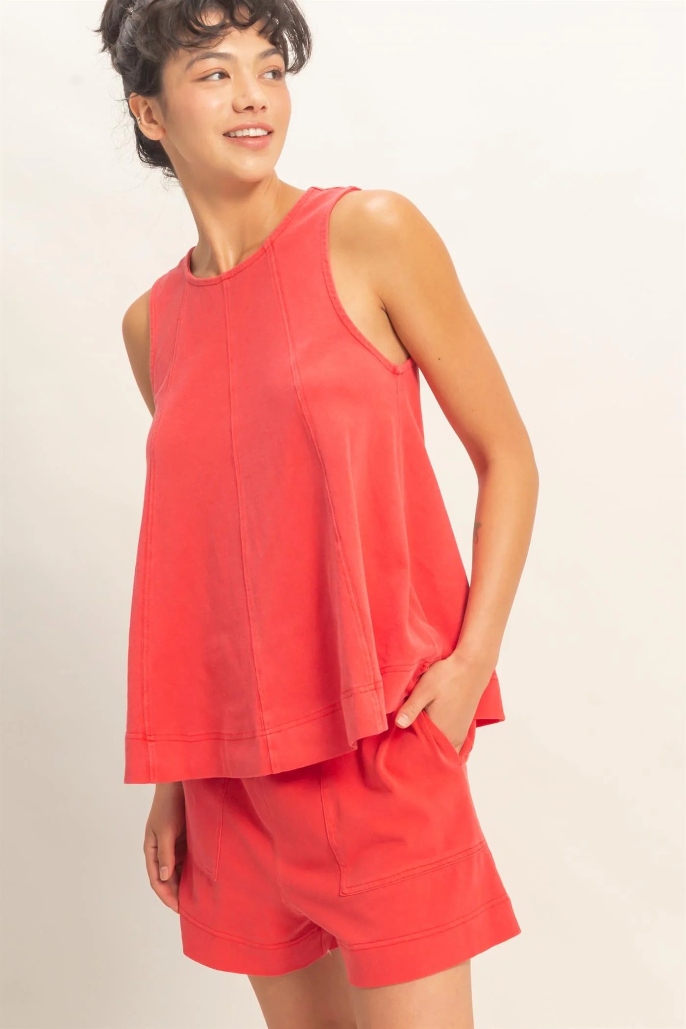Sleeveless Round Neck and Short Set
