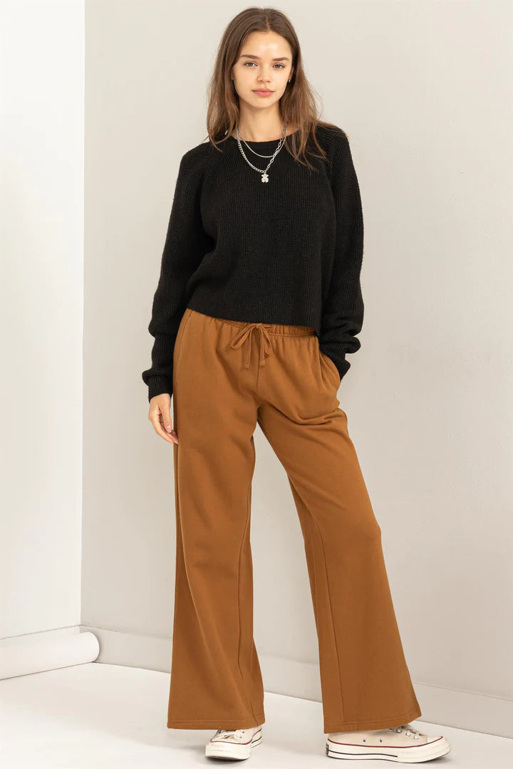 Feeling cute wide leg pants in Pale Brown