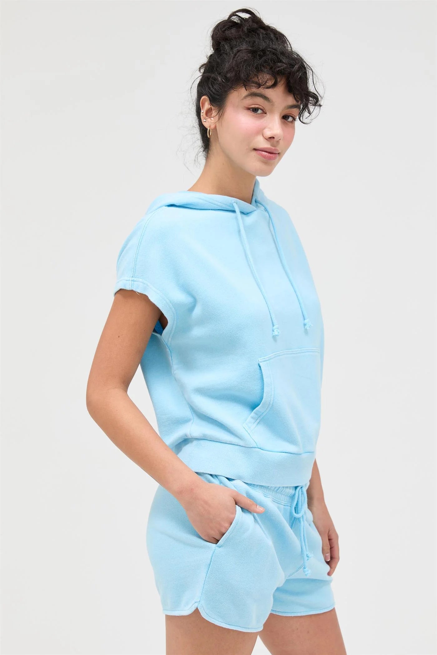 Acid Wash Skort Set in Icy Blue