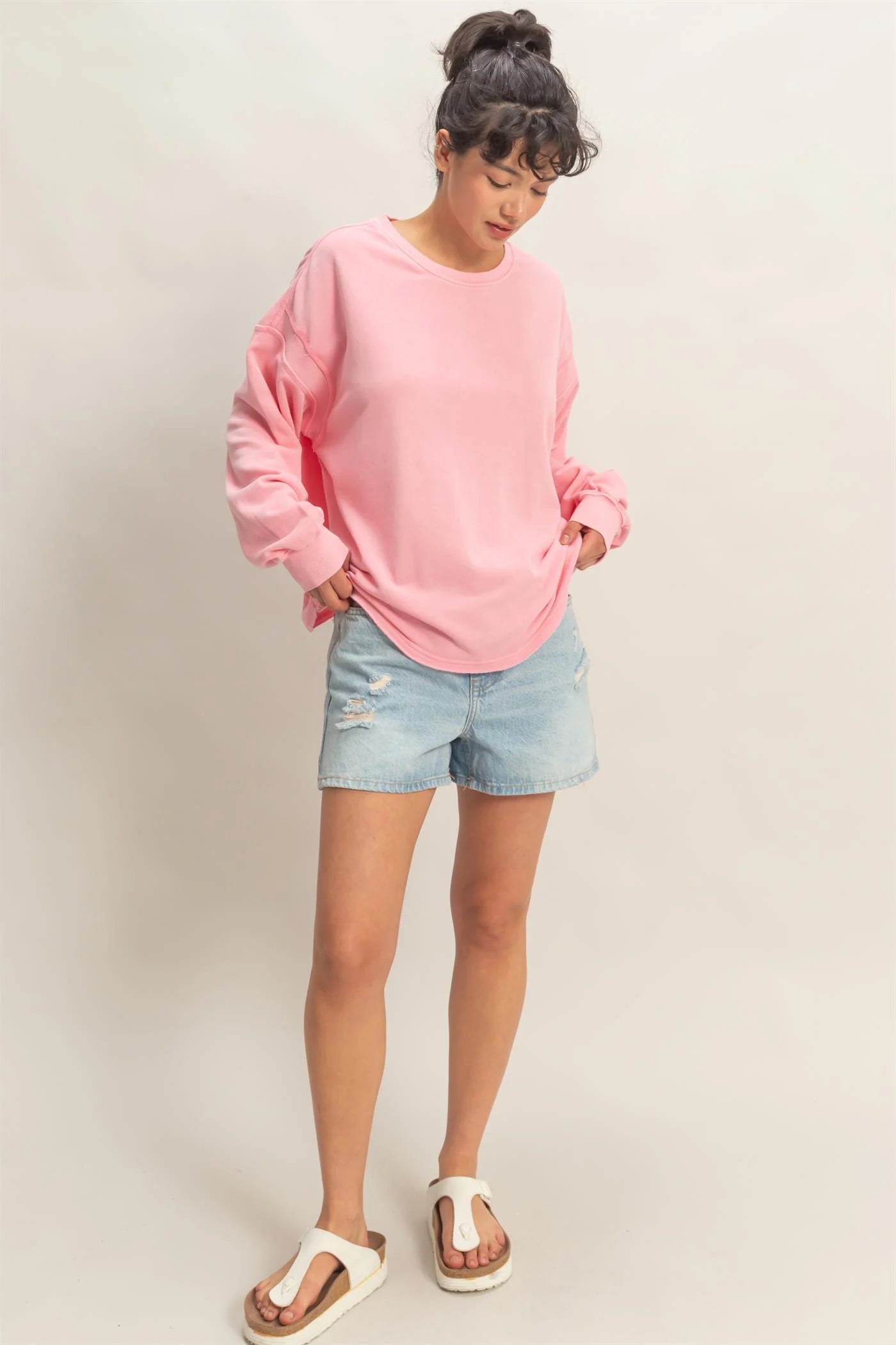 Terry Knit Open Back Top in Pink