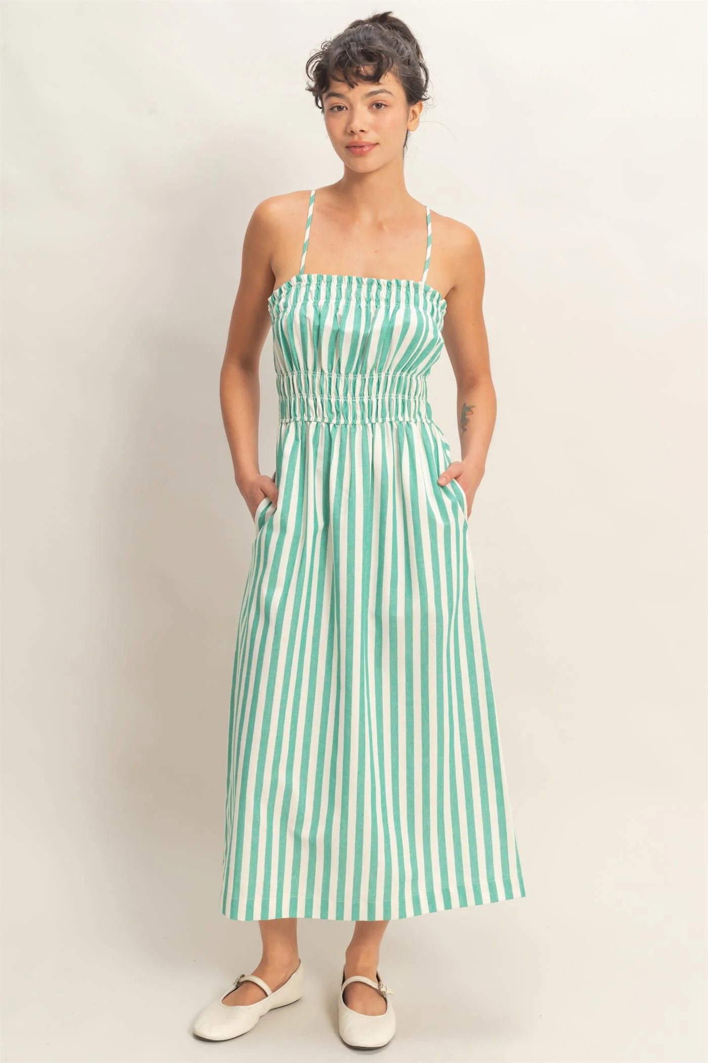 Stripe Smocked Dress in Green