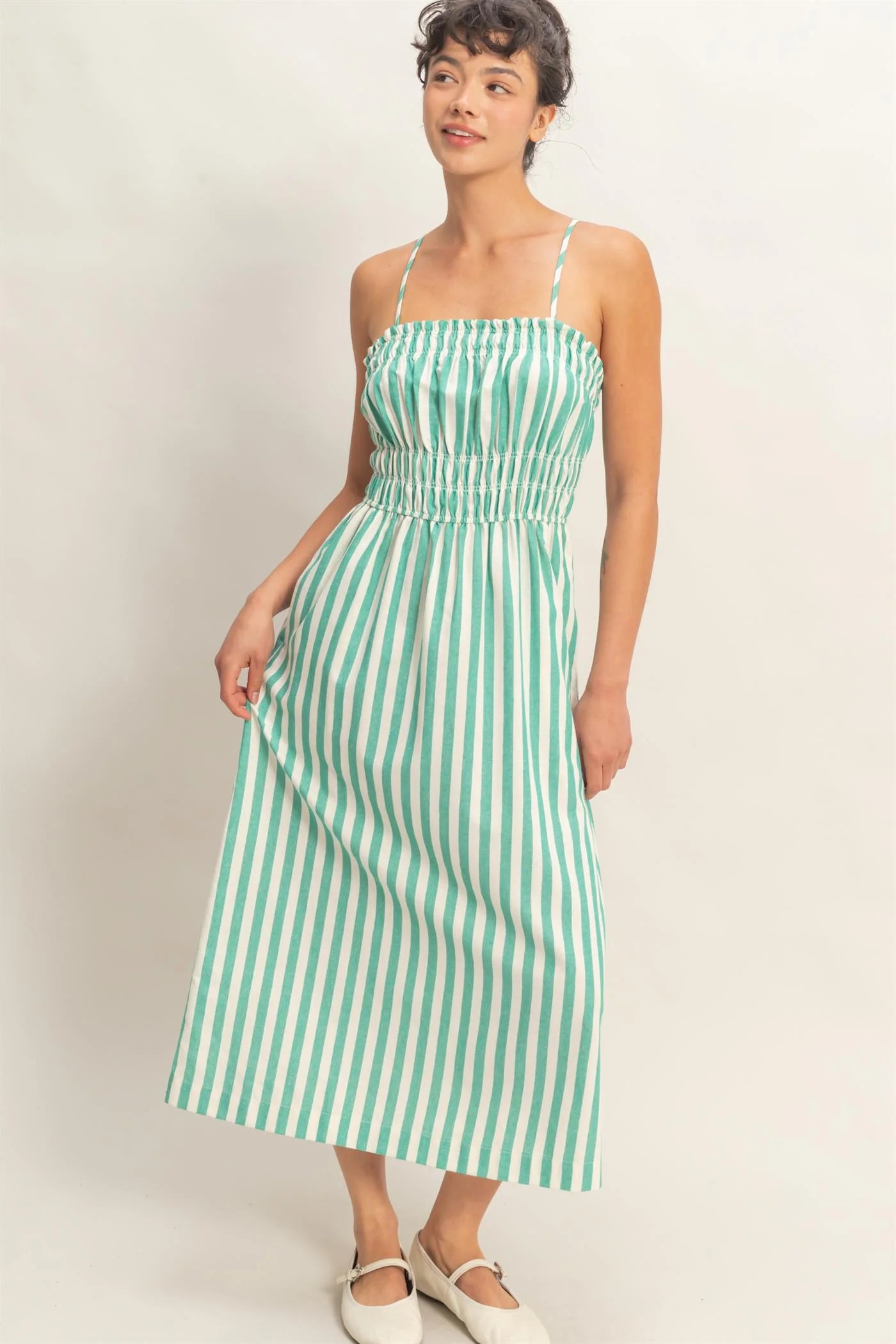 Stripe Smocked Dress in Green