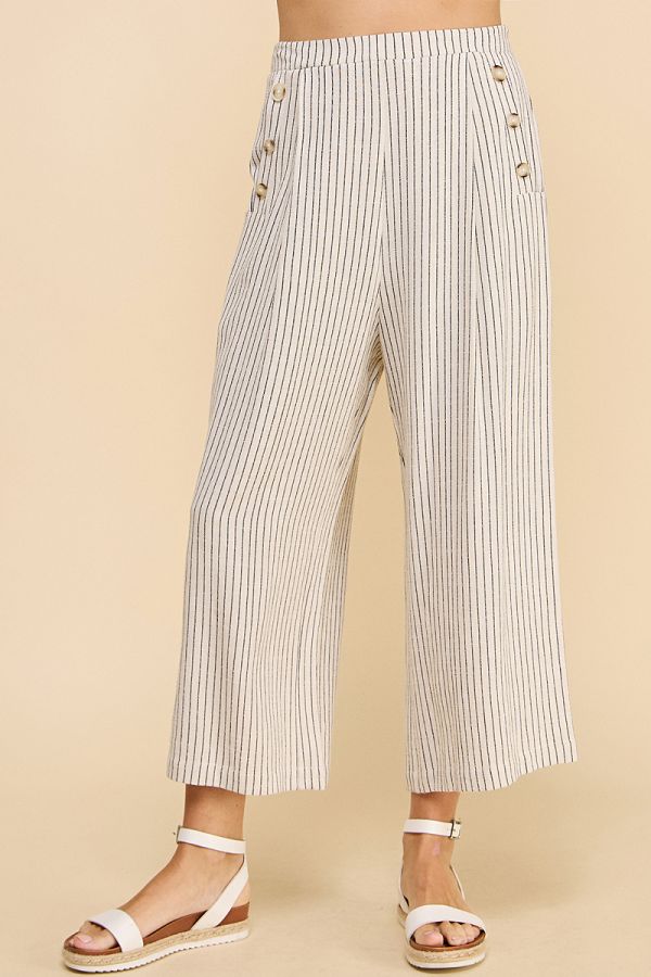 Pinstripe Linen Cropped Pants in Natural/Black