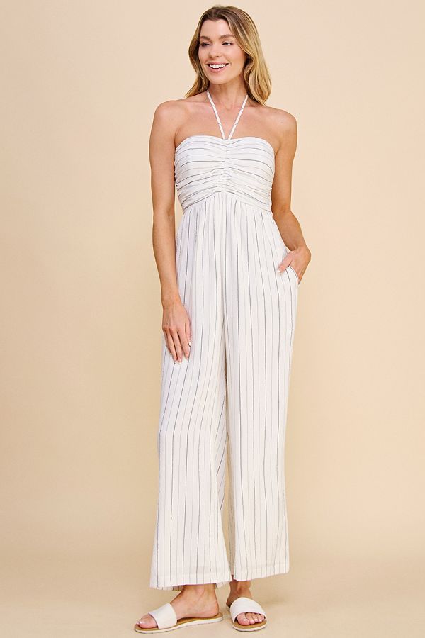 Halter Pinstripe Jumpsuit in Off White