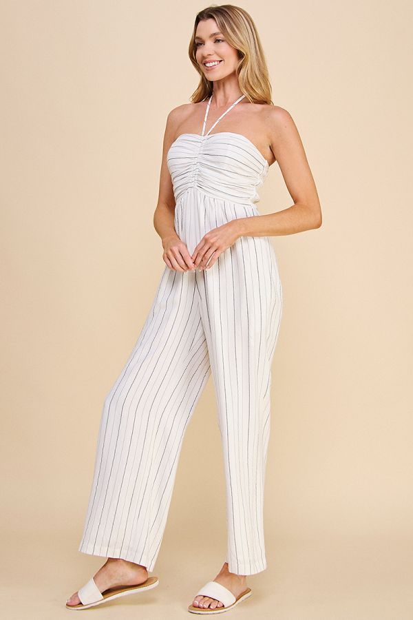 Halter Pinstripe Jumpsuit in Off White