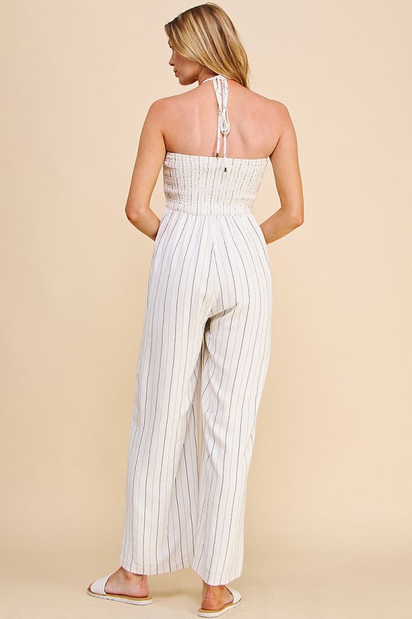 Halter Pinstripe Jumpsuit in Off White