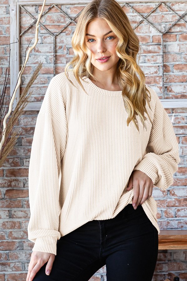 Plus Size Ribbed Long Sleeve Top Two Colors