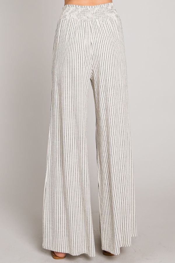 Plus Size Soft Striped Linen Pants in Natural/Black