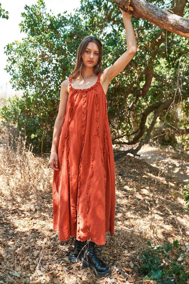 Reverse Seam Ruffled Dress in Spice