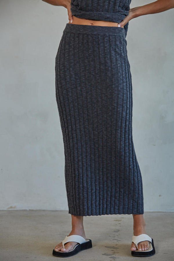 Knit Ribbed Vest and Skirt Set in Charcoal