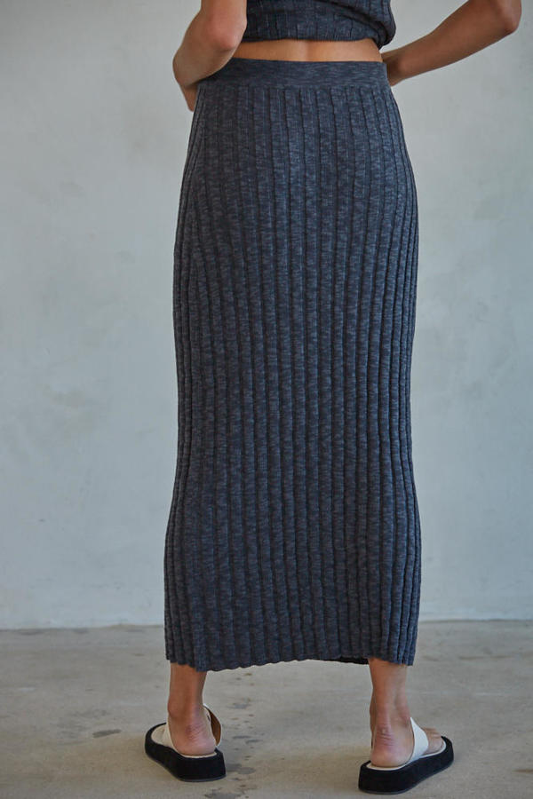 Knit Ribbed Vest and Skirt Set in Charcoal