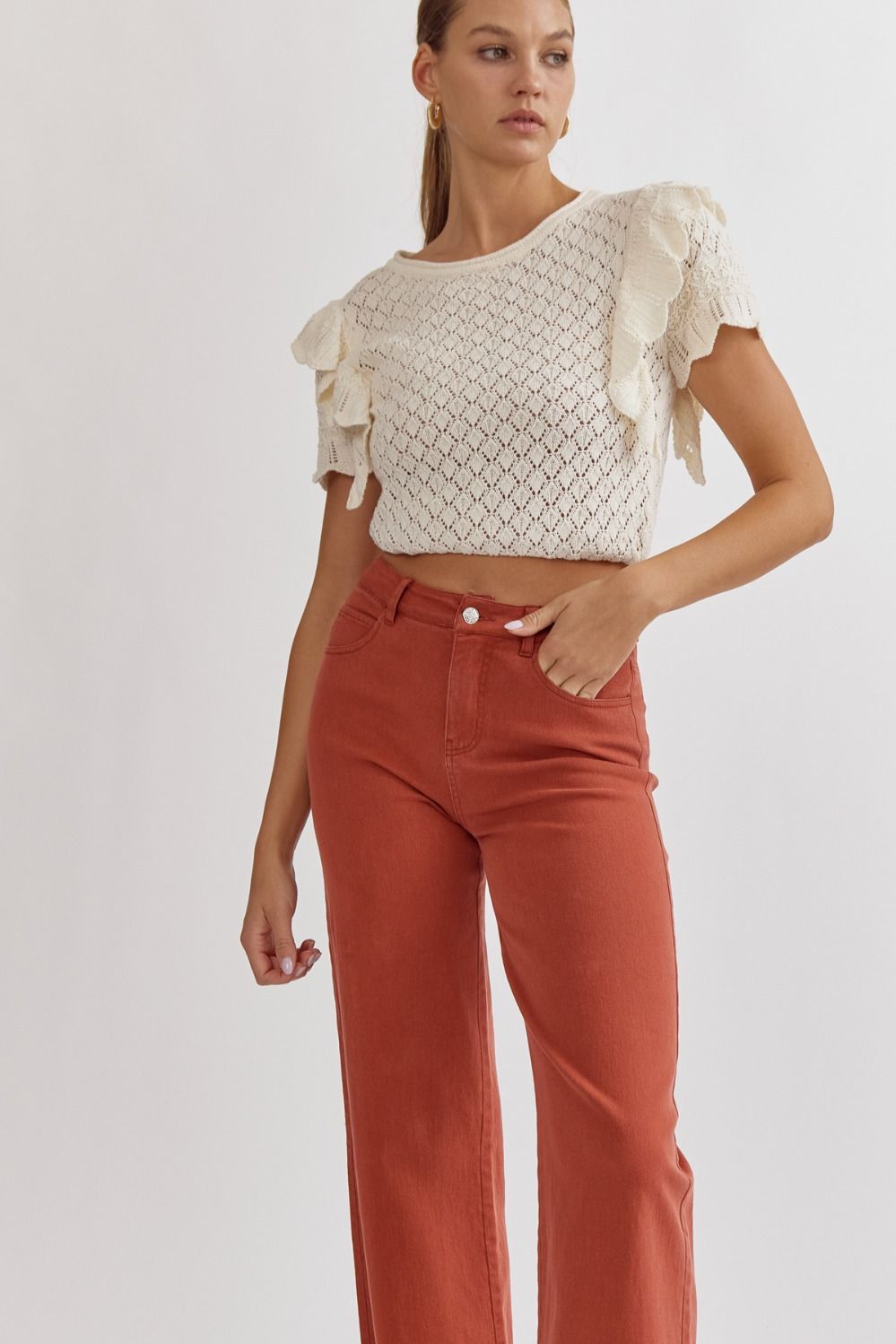 High Waisted Wide Leg Pants in Rust