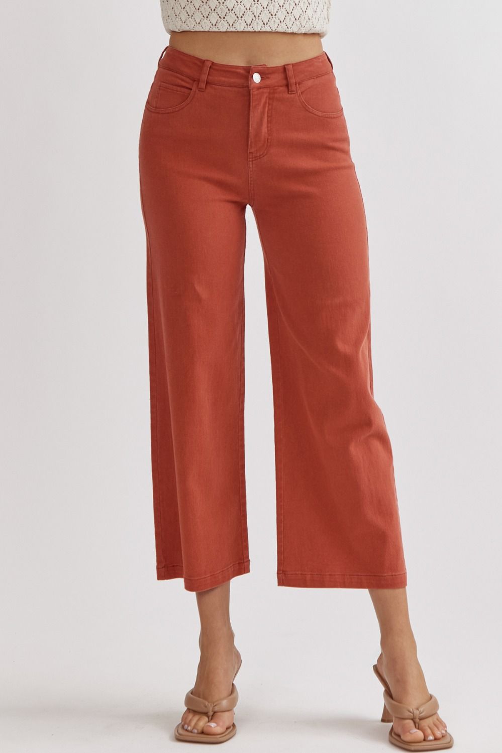 High Waisted Wide Leg Pants in Rust