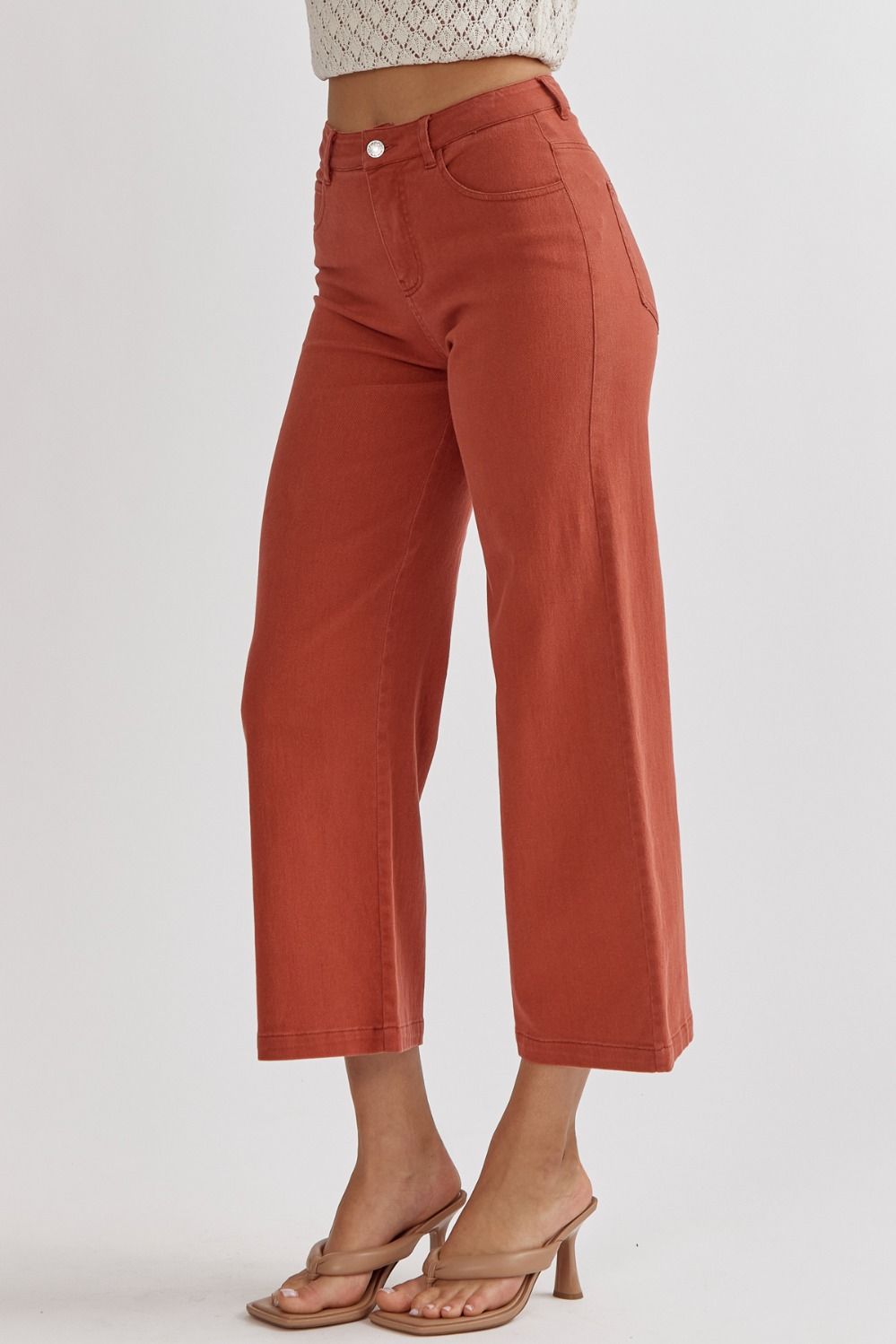 High Waisted Wide Leg Pants in Rust