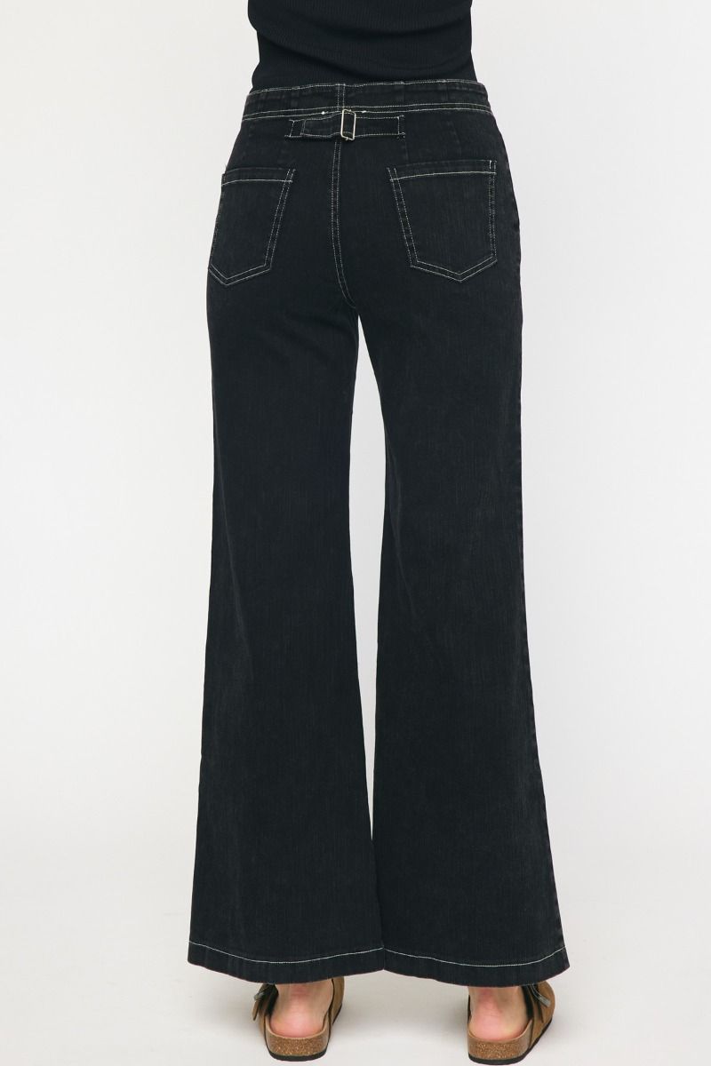 Button detail wide leg pant