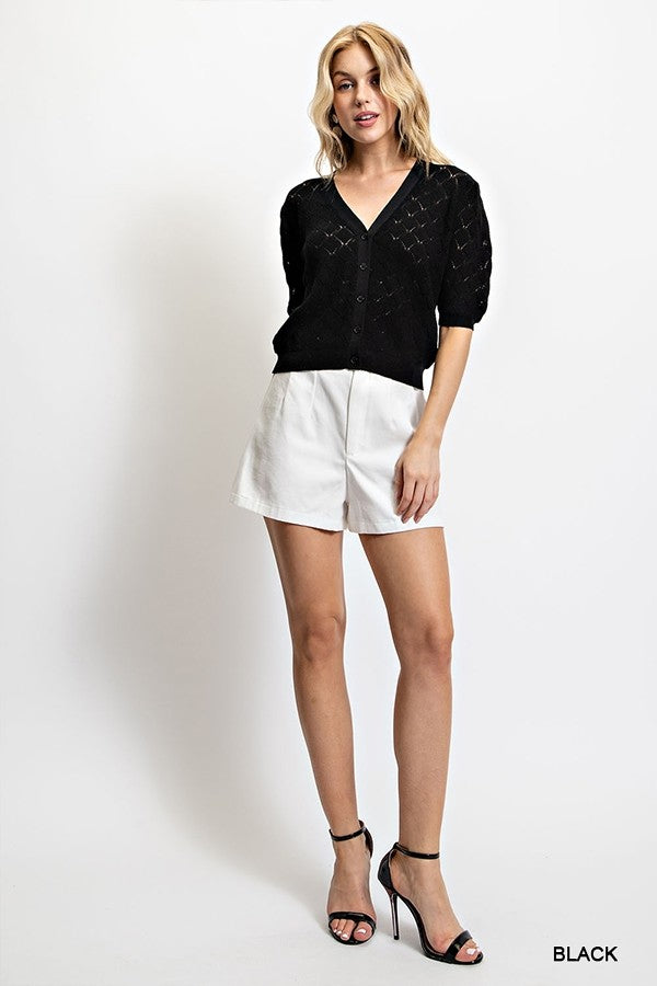 Pointelle Knitted Cardigan in Black