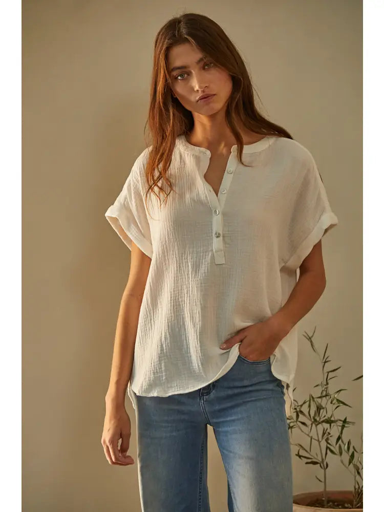 Woven Cotton Top in Off White