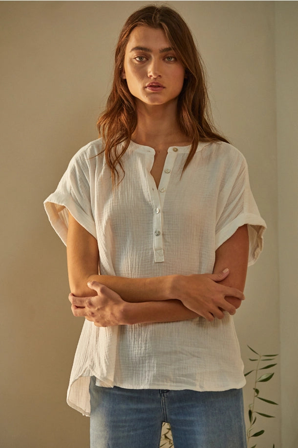 Woven Cotton Top in Off White