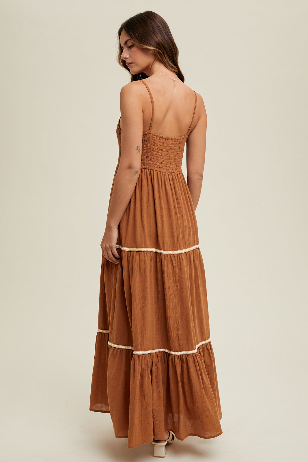 Smocked Maxi Dress in Camel