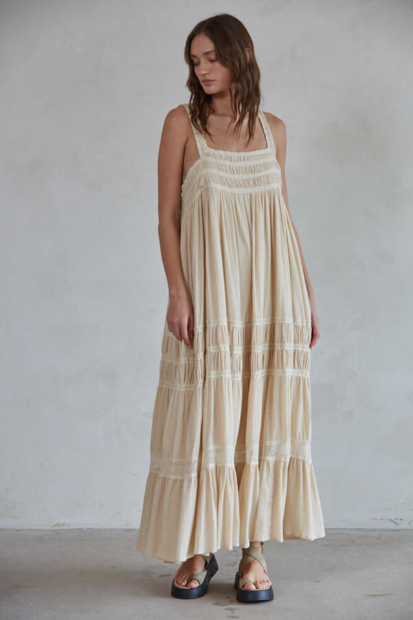 Woven Cotton Gauze Maxi Dress in Natural