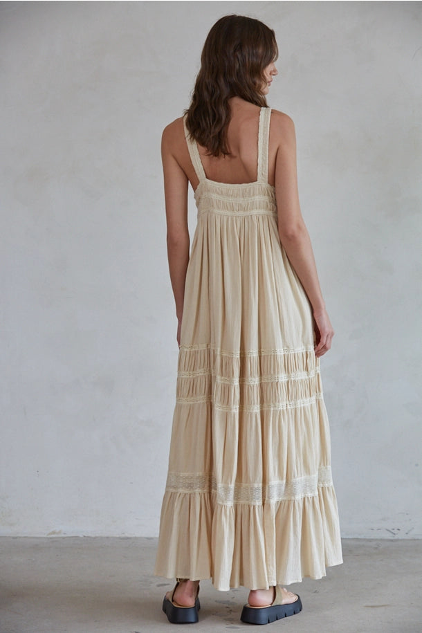 Woven Cotton Gauze Maxi Dress in Natural