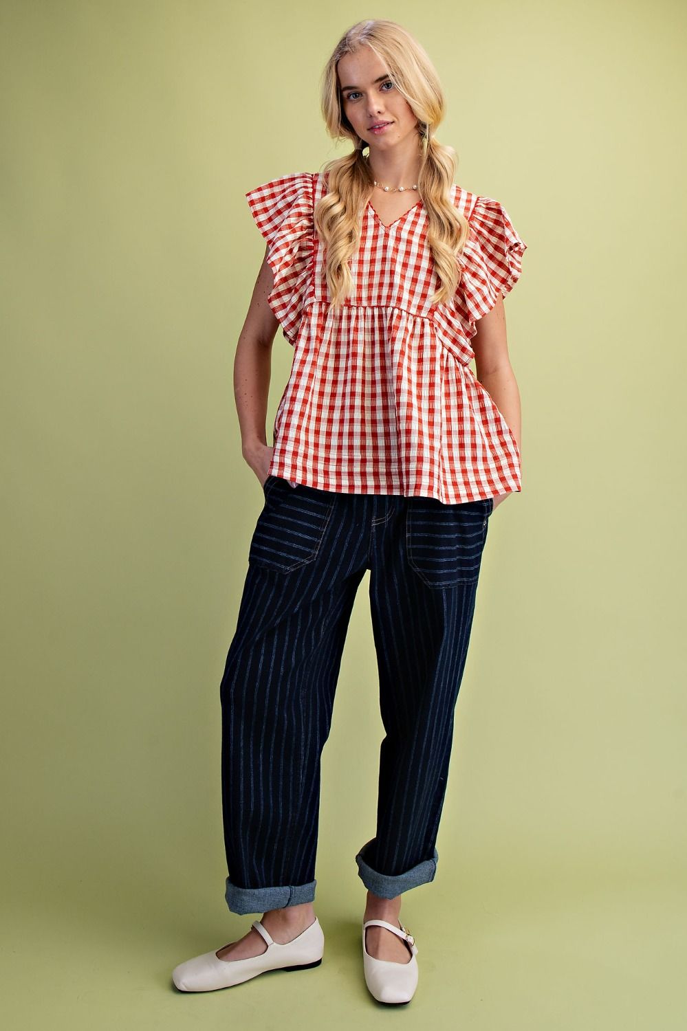 Gingham Seersucker Top