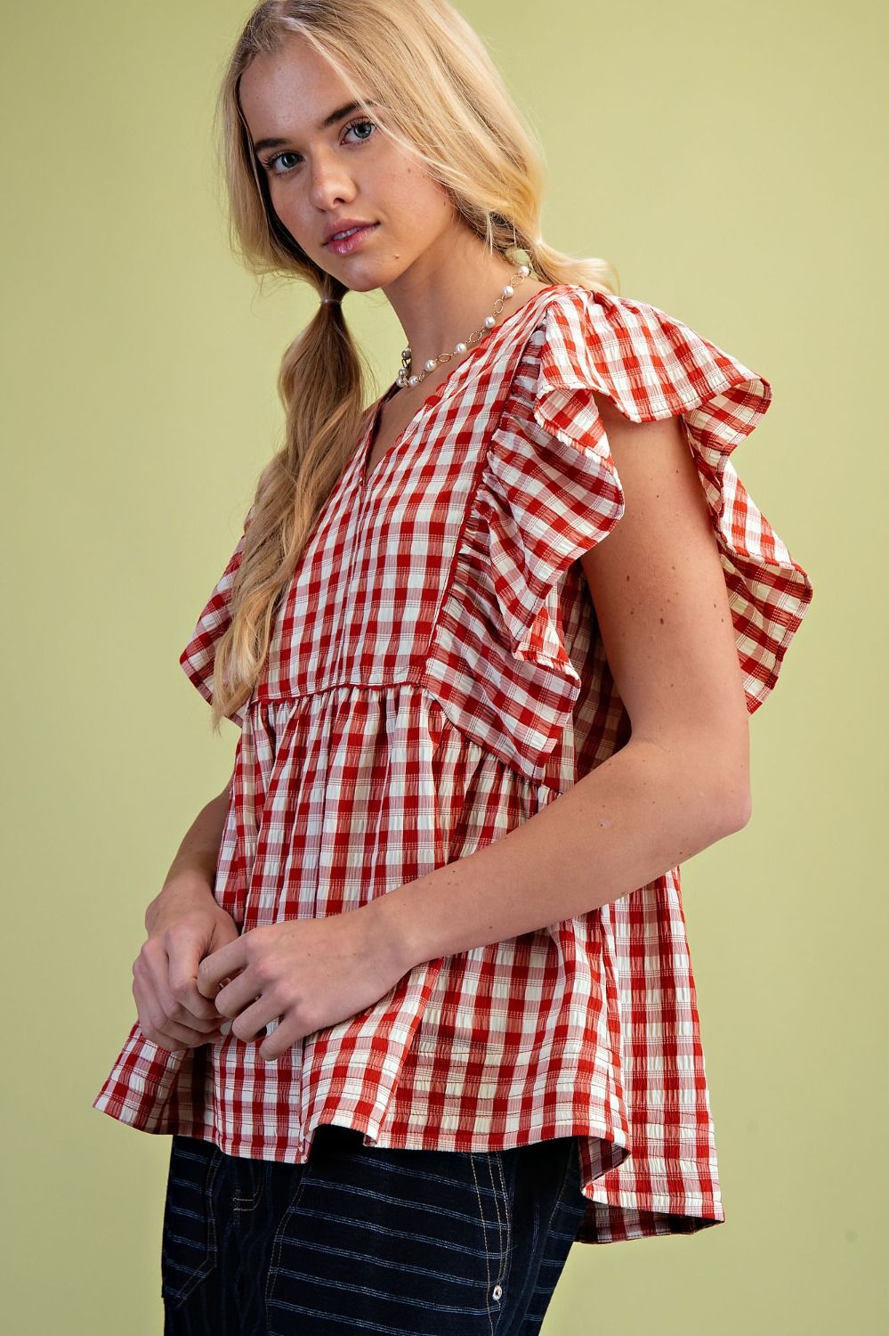 Gingham Seersucker Top