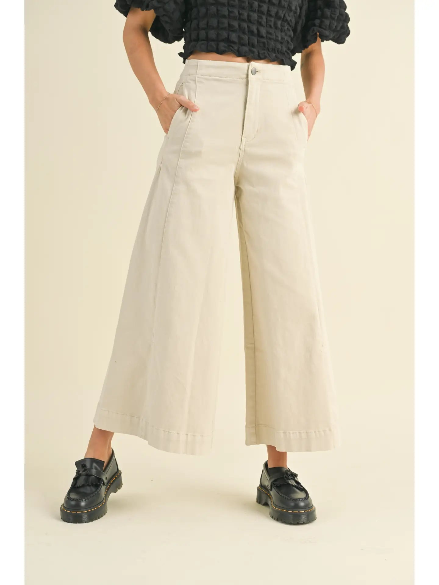 Cotton Stretch Wide Leg Pants 2 Colors