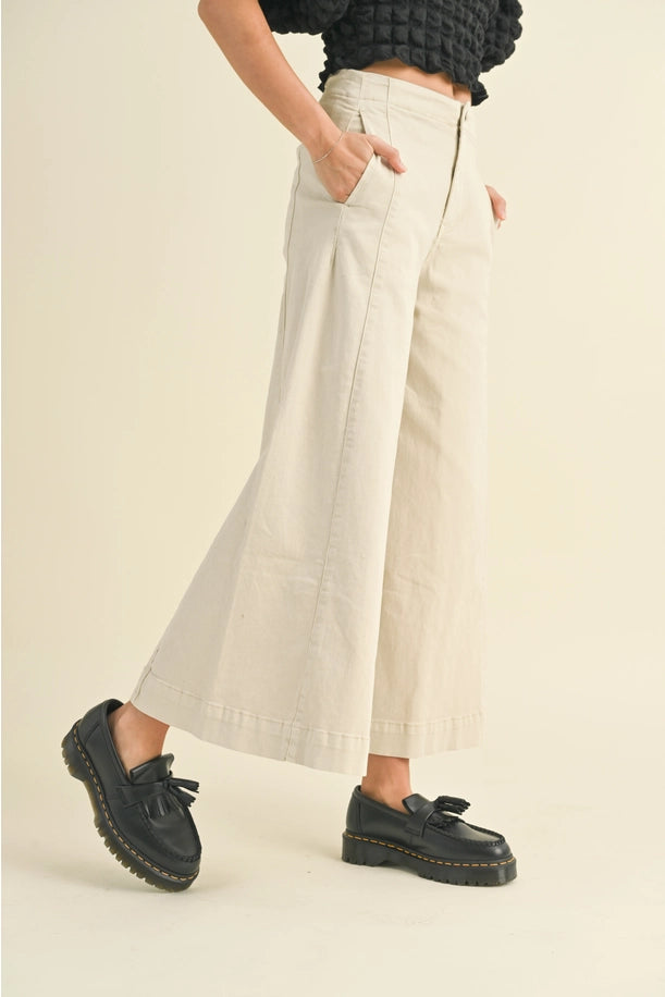 Cotton Stretch Wide Leg Pants 2 Colors