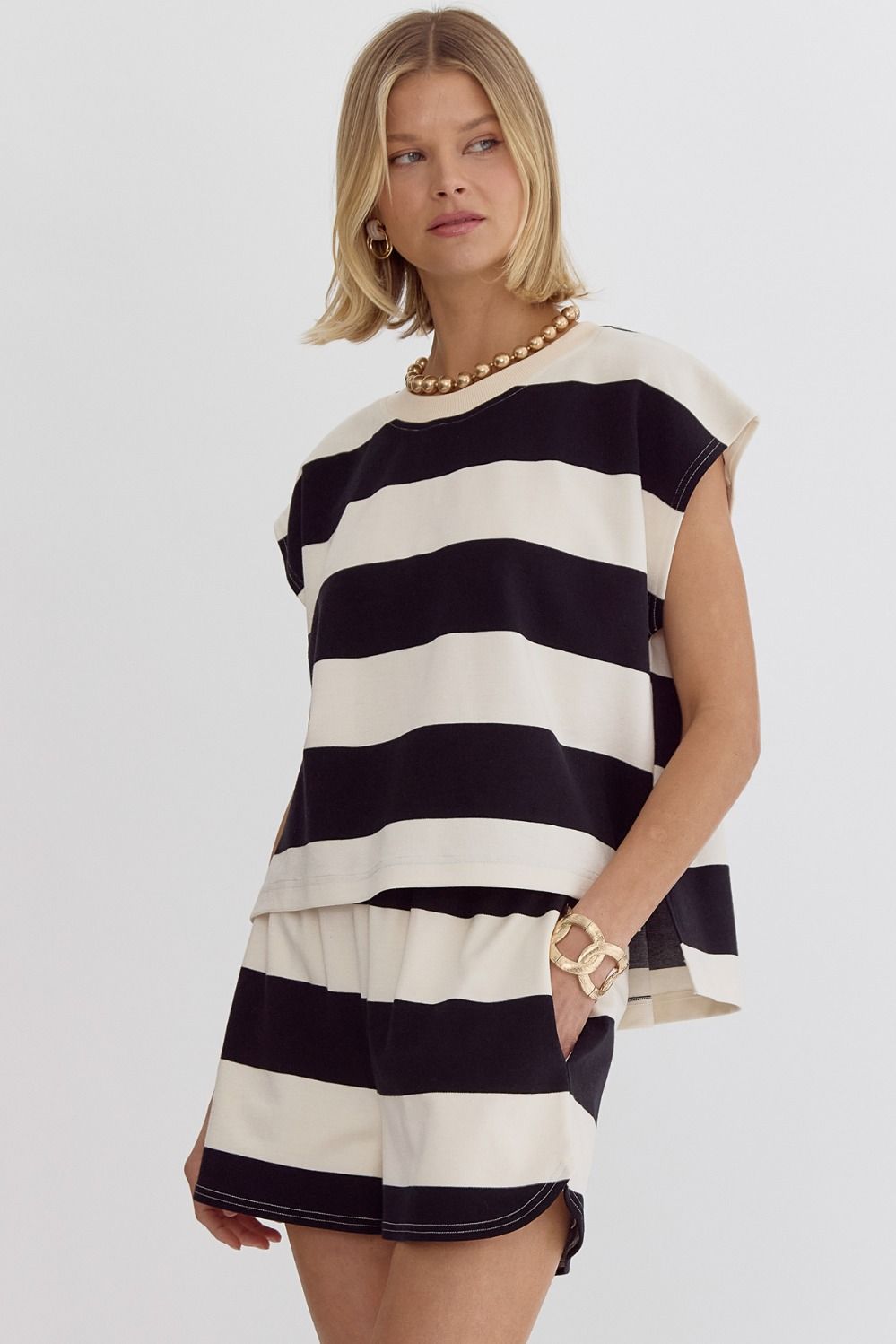 Two Piece Stripe Set in Black and White