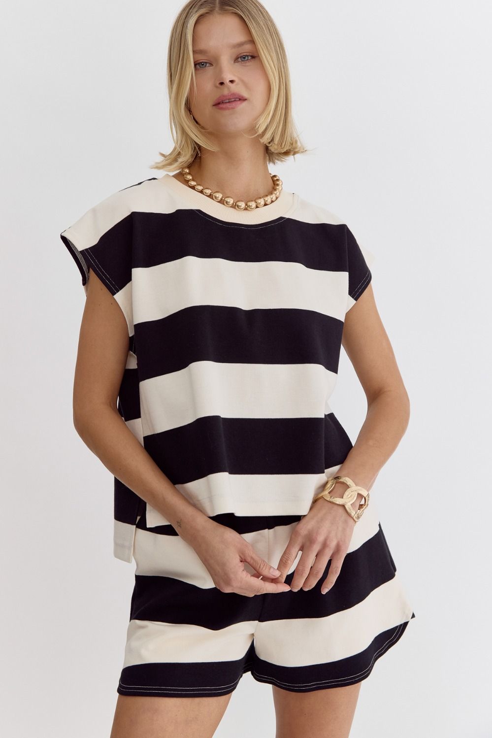 Two Piece Stripe Set in Black and White