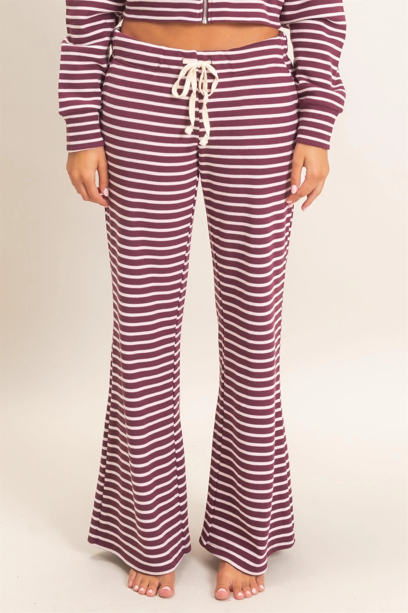 Stripe Waffle Knit Pants Dark Cherry