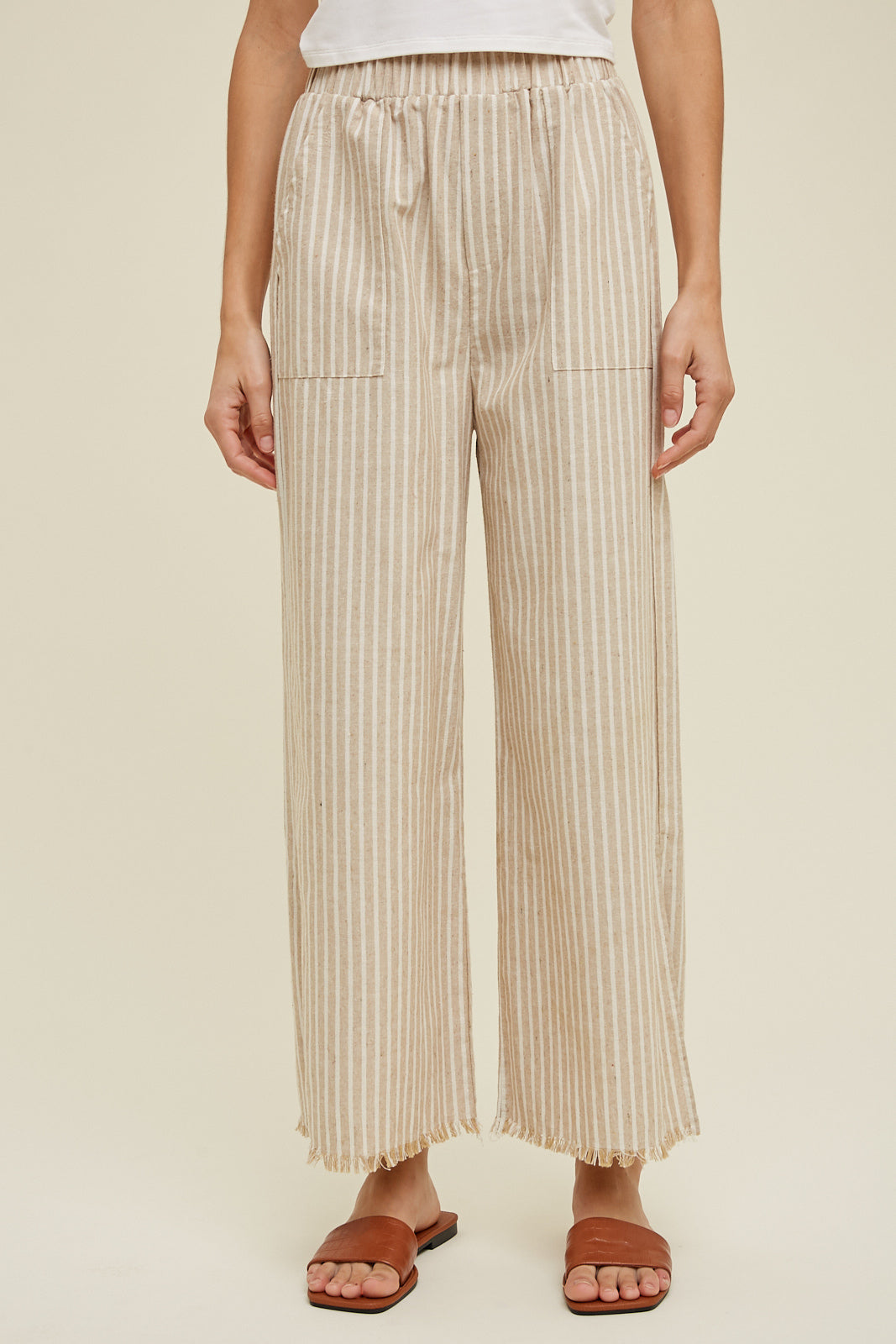 Striped linen pants in Taupe