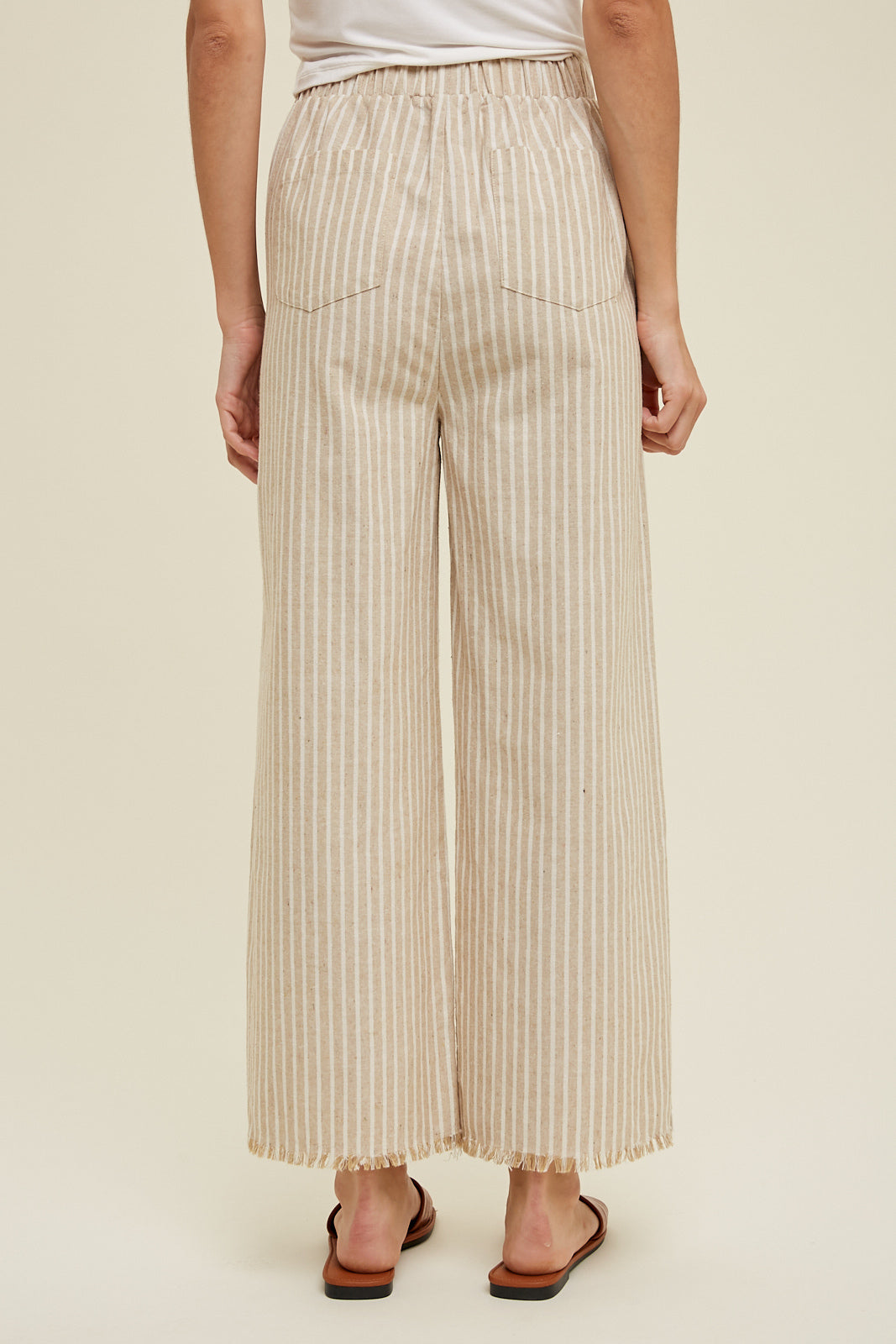 Striped linen pants in Taupe