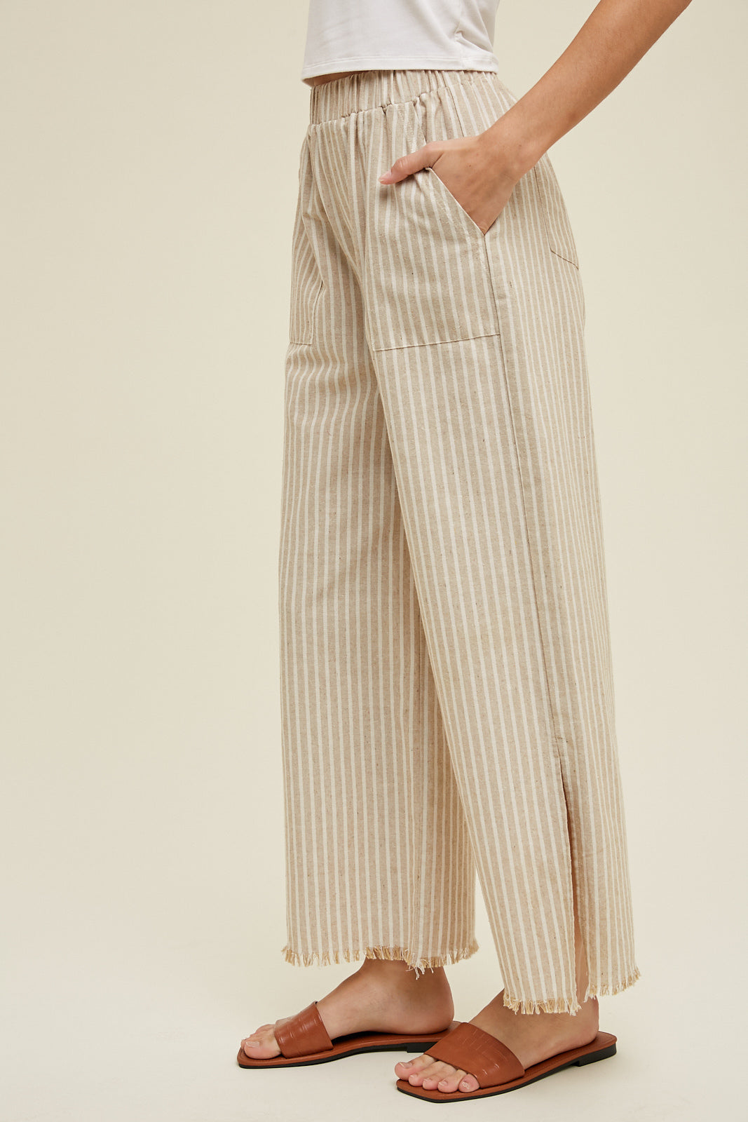 Striped linen pants in Taupe