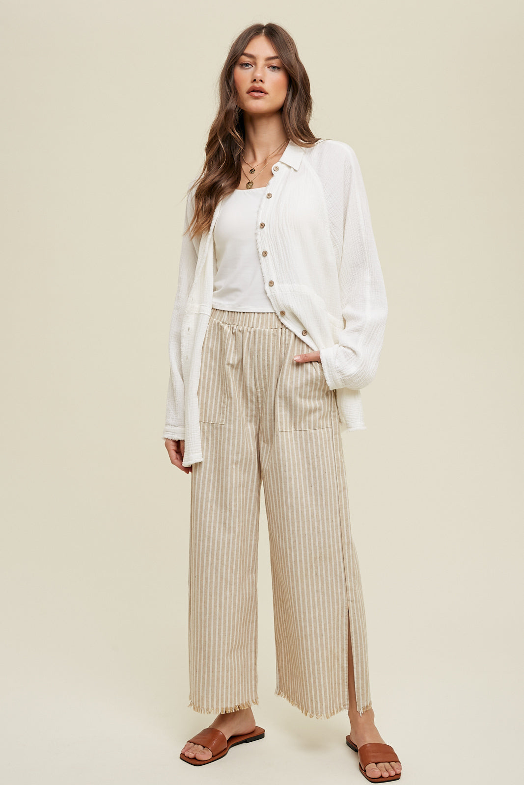 Striped linen pants in Taupe