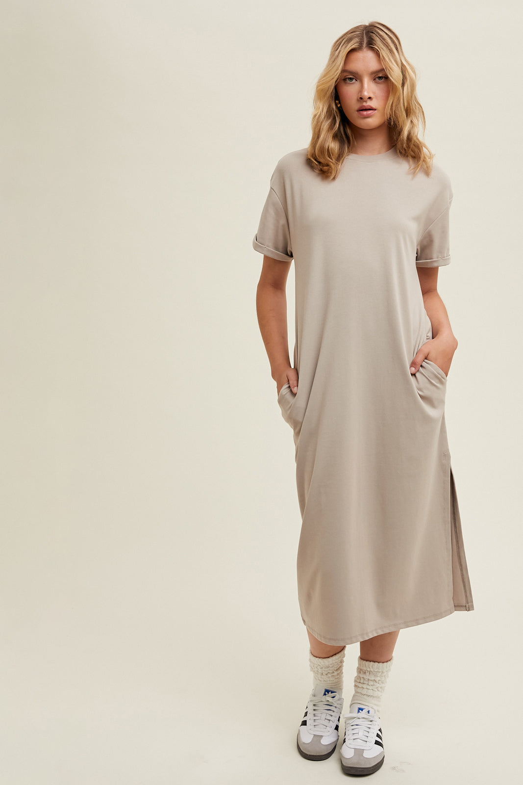 Knit Midi Tee Dress in Stone