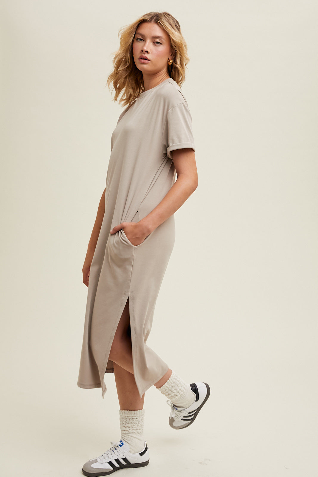 Knit Midi Tee Dress in Stone