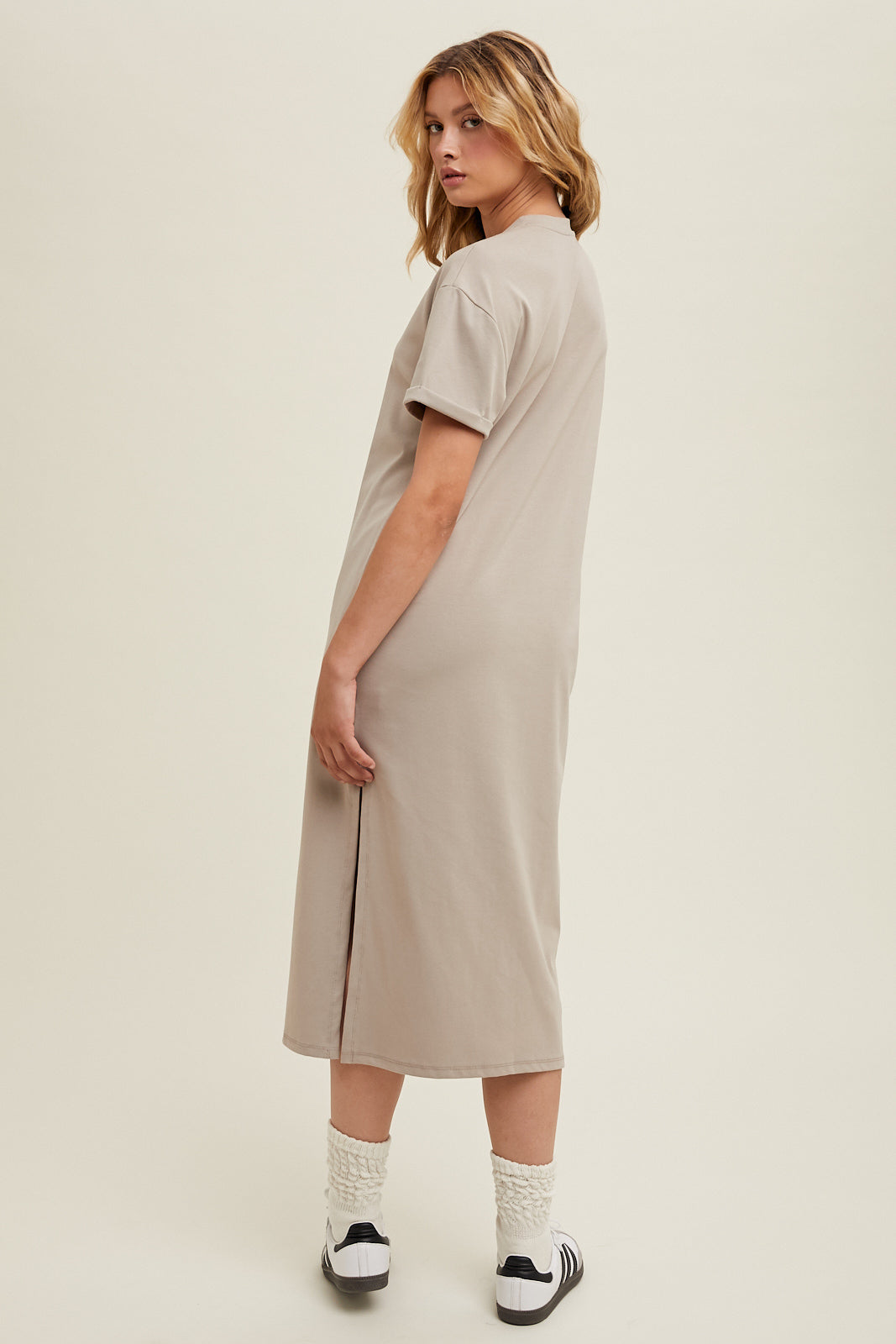 Knit Midi Tee Dress in Stone