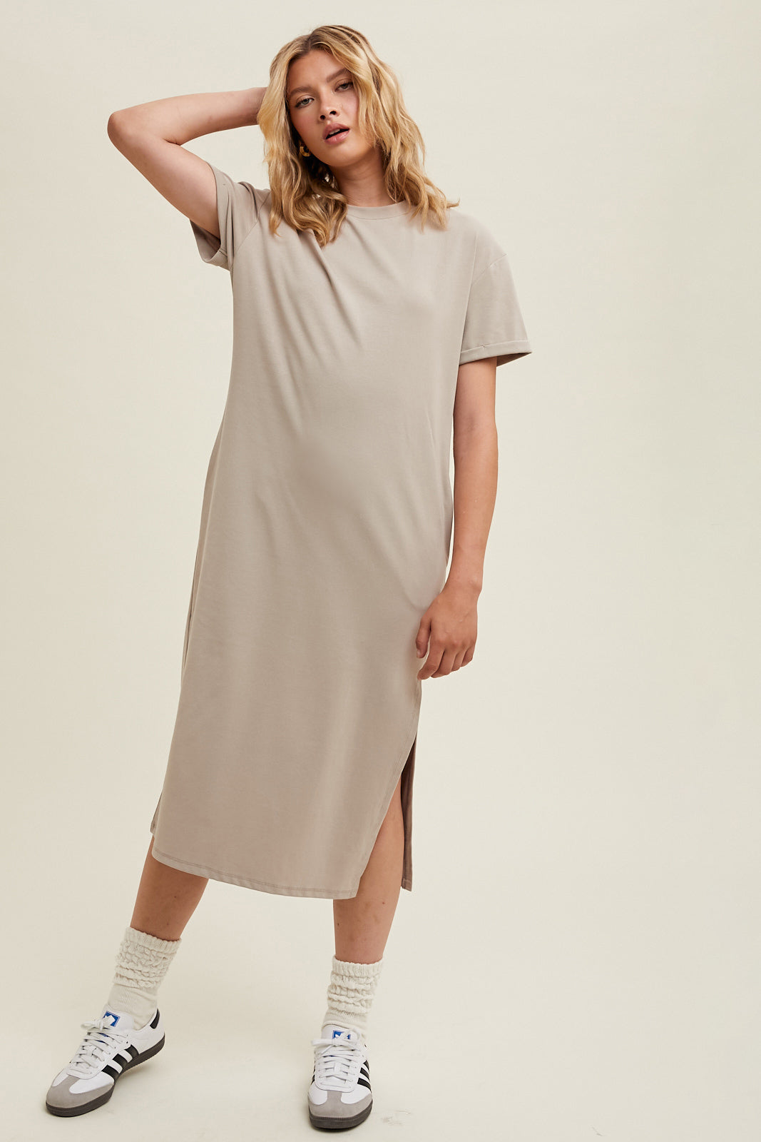 Knit Midi Tee Dress in Stone