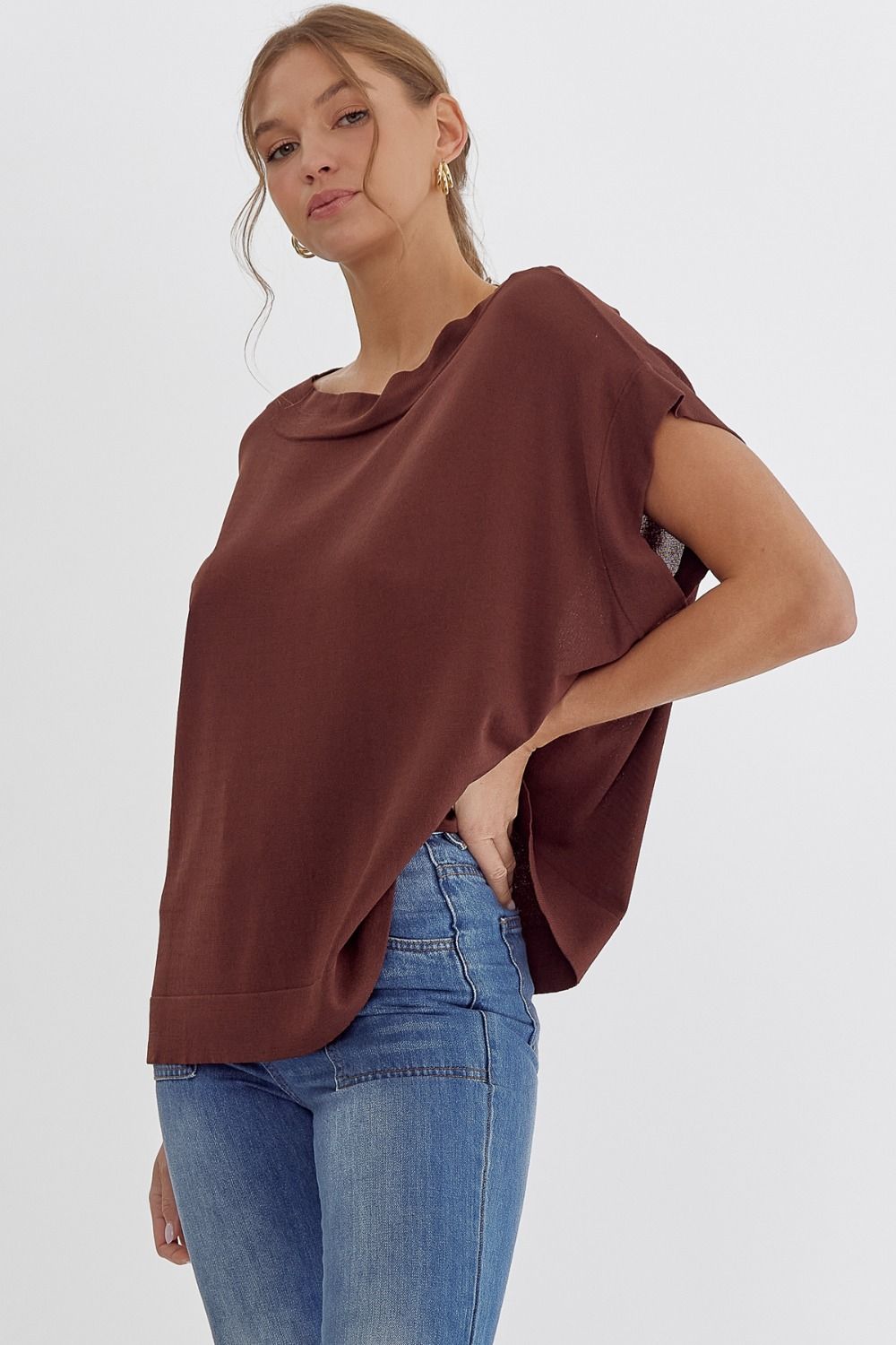 Boat neck dolman in Chocolate Sale 40% of use code sale40 at checkout