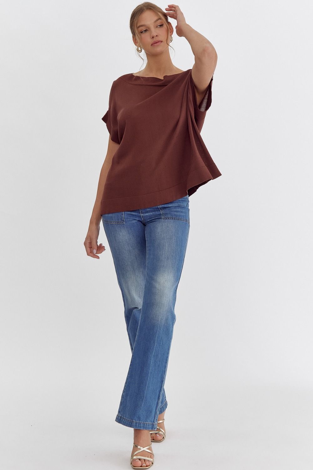 Boat neck dolman in Chocolate Sale 40% of use code sale40 at checkout