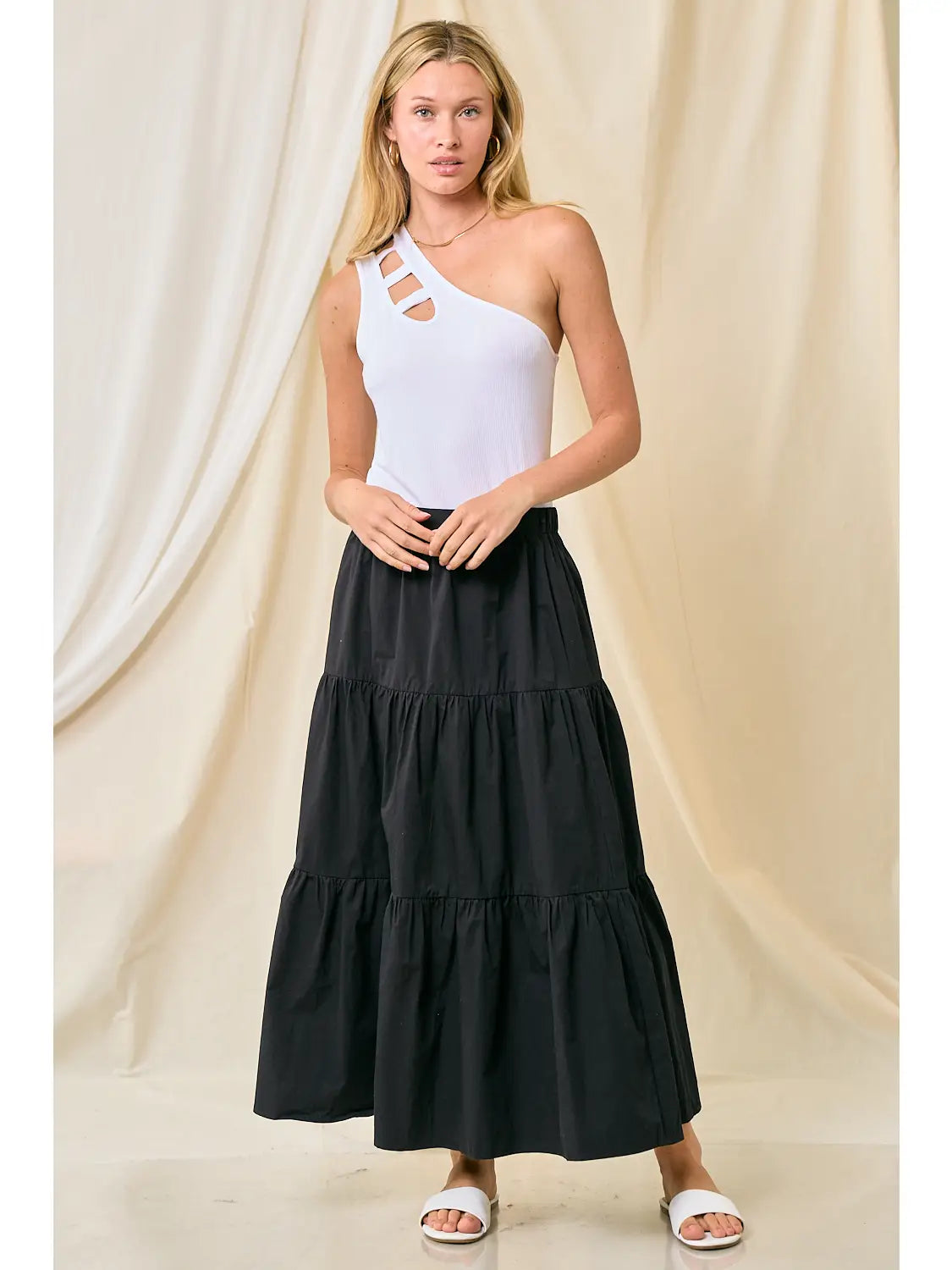 Cotton Tiered Skirt in Black