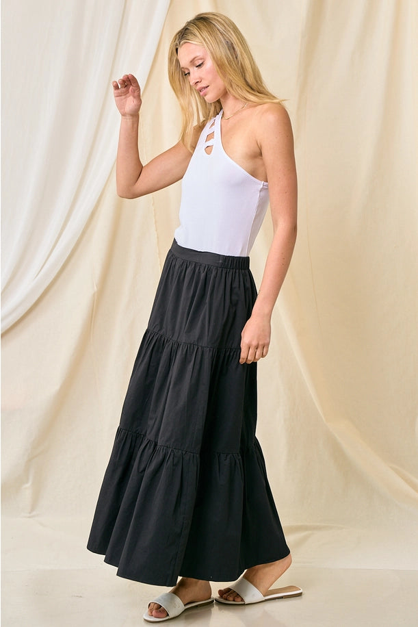 Cotton Tiered Skirt in Black