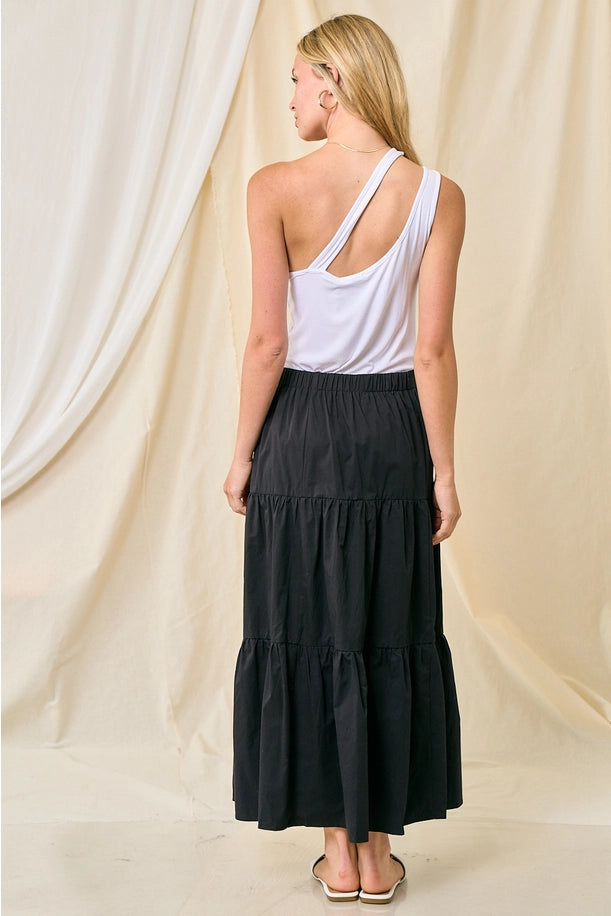 Cotton Tiered Skirt in Black