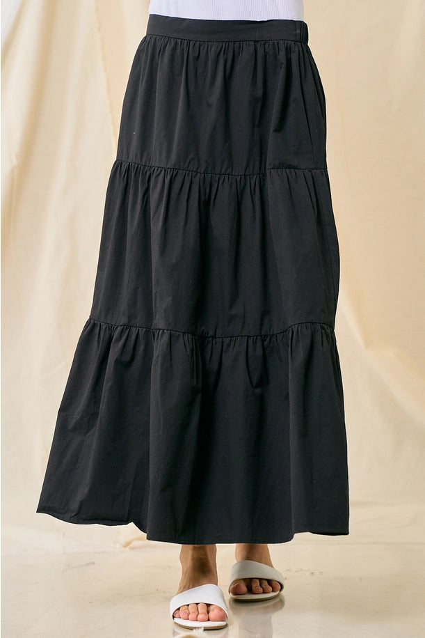 Cotton Tiered Skirt in Black