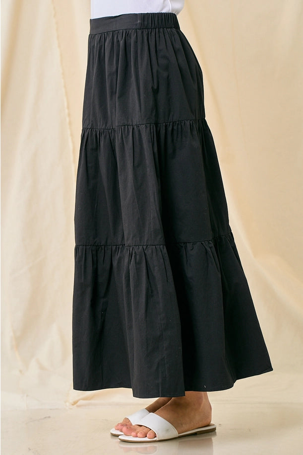 Cotton Tiered Skirt in Black