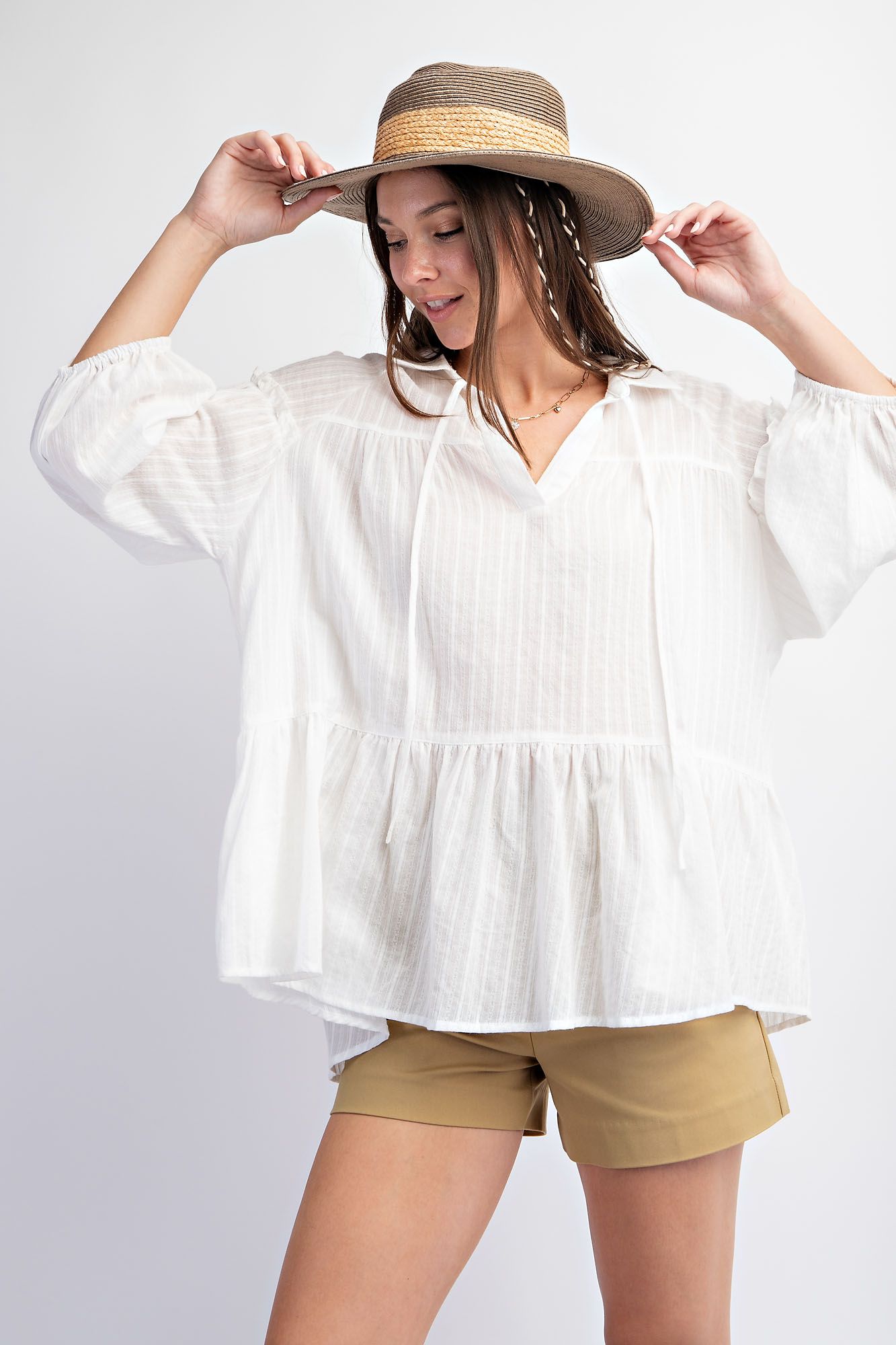 Tiered Textured top in white