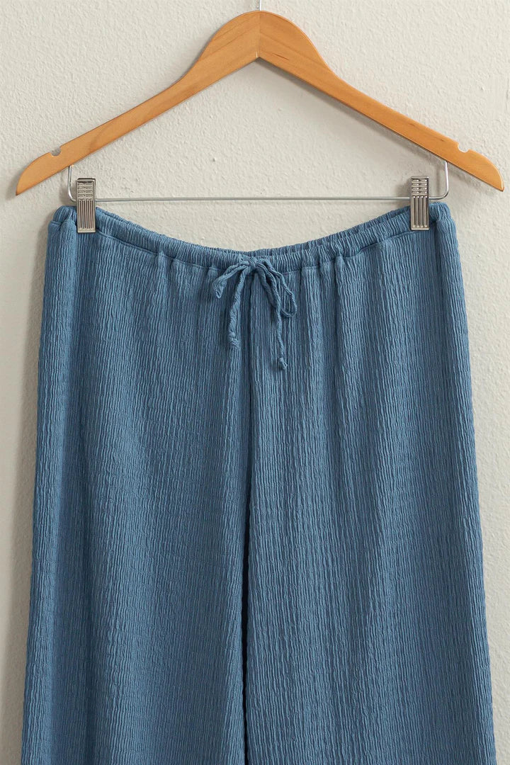 Crinkle Knit Wide Leg Pants