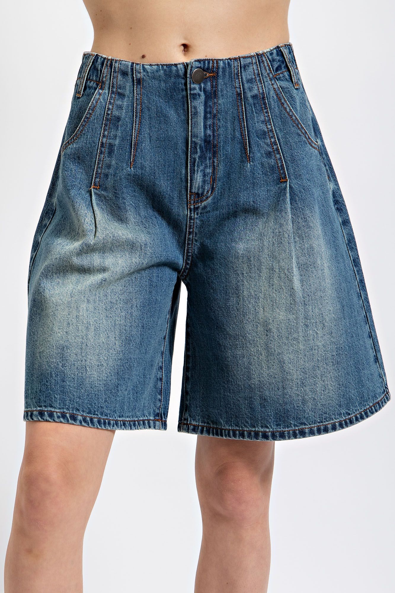 Washed Denim Flare Shorts